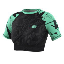 Crop Top Damski Extreme Hobby NEO Krótki Rękaw Czarny/Miętowy