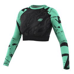 Crop Top Damski Extreme Hobby NEO Długi Rękaw Czarny/Miętowy
